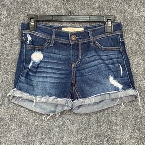 Hollister Denim Shorts Women's Size 00 W23 Dark Wash Distressed Frayed Hem